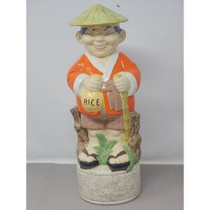 Vintage Ceramic‎ Asian Man Rice Bag Hiking Stick Storage Holder Decanter